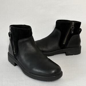 Ugg Ankle Boots Women’s 11 Black Leather Suede Upper Zip Classic Casual Booties